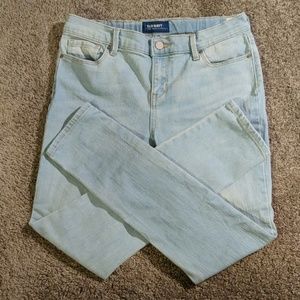Light wash denim jeans, low rise